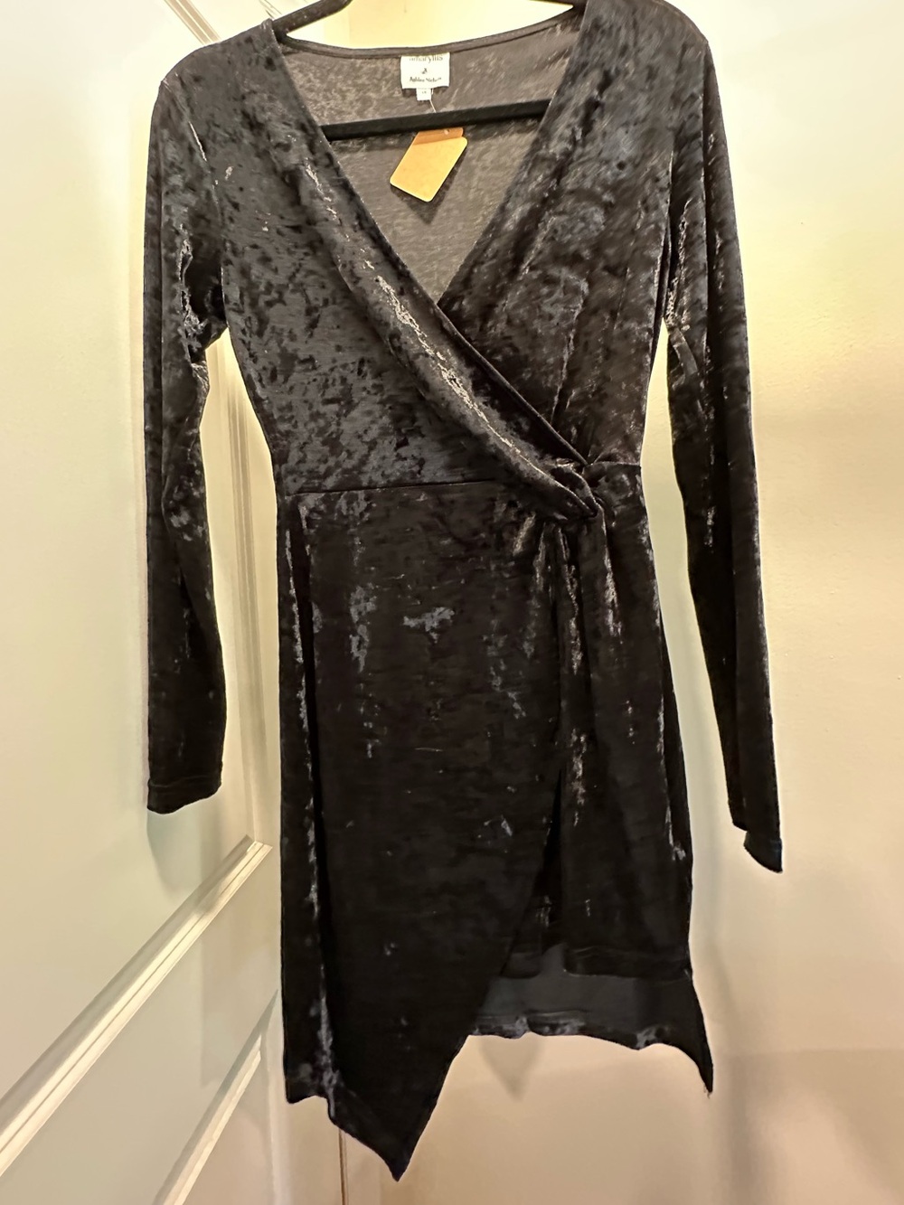 Amaryllis Black Crushed Velvet Wrap Dress